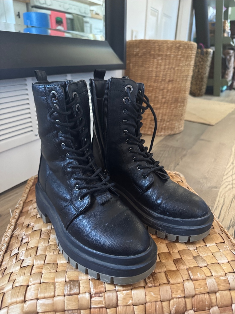 Kurt Geiger Black Lace-Up Platform Combat Boots